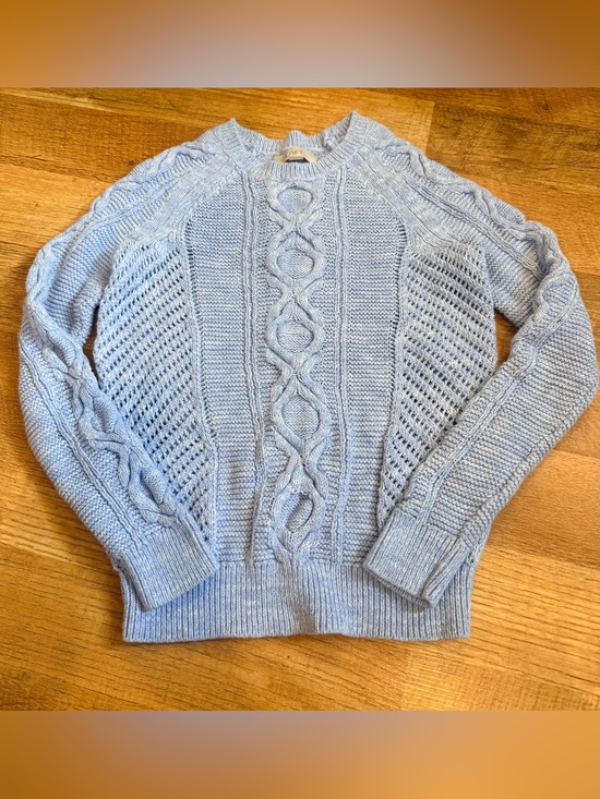 LOFT Sweaters - LOFT Soft Sky Blue Cable & Open-Knit Crewneck Sweater